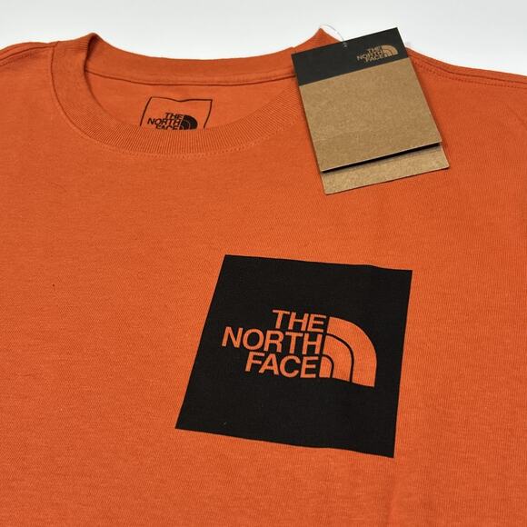 The North Face Men’s Medium T-Shirt Orange NWT Short Sleeve 100% Cotton Box Logo - Picture 4 of 13